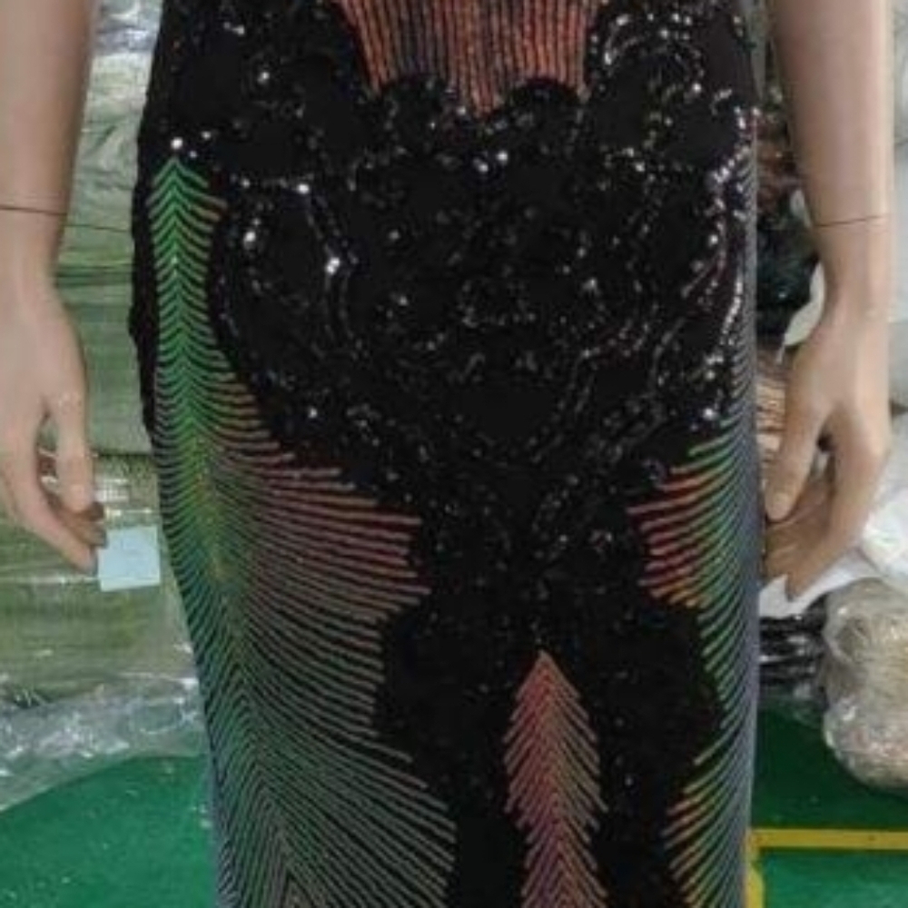 Black,  Floral Print, Sleeveless,  Round Back,  V Neck, Sequined Mermaid… - Picture 11 of 15